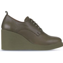 Bueno Shoes Haki Deri Kadın Dolgu Topuklu Ayakkabı 01WZ8300 01WZ8300