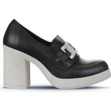 Bueno Shoes Siyah Gri Deri Kadın Topuklu Ayakkabı 01WZ3201 01WZ3201