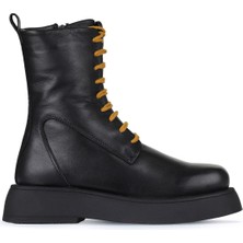 Bueno Shoes Siyah Sarı Deri Kadın Düz Bot 01WZ6401 01WZ6401