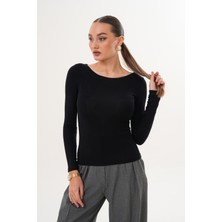 Kayık Yaka Yumuşak Kumaş Siyah Bluz