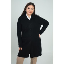 By Saygı Kadın Önü Desenli Cepli Fitilli Büyük Beden Likralı Triko Hırka