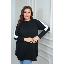 By Saygı Kadın Kolları Şeritli Büyük Beden Tunik Bluz