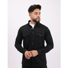 Cliento Likralı Scuba Süet Kumaş Uzun Kollu Modern Erkek Gömlek