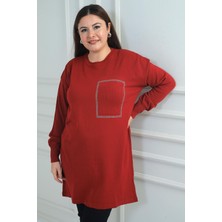 By Saygı Kadın Önü Tek Cepli Taş Baskı Detaylı Büyük Beden Trikotunik Bluz