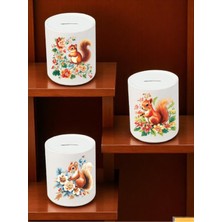 Lili Hediyelik Sincap ve Çiçek Deseni Baskılı 3'lü Seramik Kumbara
