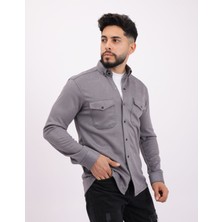 Cliento Likralı Scuba Süet Kumaş Uzun Kollu Modern Erkek Gömlek