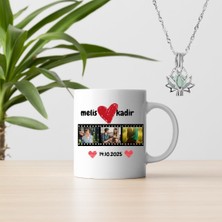 Çılgıntrend Kişiye Özel Film Şeridi Fotoğraflı Sevgili Kupası ve Gece Parlayan Lotus Kolye Hediyelik Seti