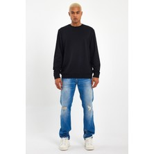 Superlife Süperlife Erkek Gri Bisiklet Yaka Ribanalı Regular Fit Sweatshirt SPR26SWK930