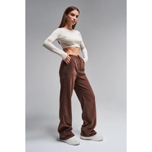 Itsbasic Kadın Siyah Renk 1W41 Ince Fitilli Örme Esnek Kadife Kumaş Pantolon