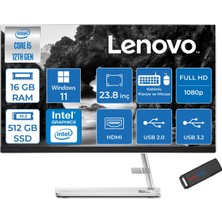 Lenovo Ideacentre Aıo 3 24IAP7 Intel Core I5 12450H 16GB 512GB SSD WIN11PRO 23.8" Fhd (1920X1080) IPS 250NITS All In One Bilgisayar Beyaz F0GH01GDTRP02+ZETTAUSBBELLEK