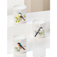 Lili Hediyelik Kuş Baskılı 3'lü Seramik Küllük Kül Tablası - Erkek Kadın Için Doğum Günü Hediyesi Hediyelik