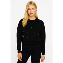 Gigi Giyim Inci Detaylı Orta Boy Üç Ip Kadın Sweatshirt