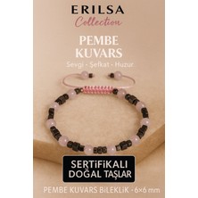 Erilsa Sertifikalı Doğal Terahertz Pembe Kuvars Taşı Bileklik 6x6 mm Sevgi ve Huzur Taşı