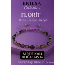 Erilsa Sertifikalı Doğal Terahertz Florit Taşı Bileklik 6x6 mm Huzur ve Denge Taşı