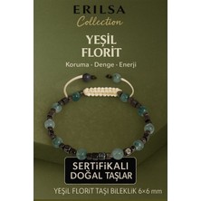 Erilsa Sertifikalı Doğal Terahertz Yeşil Florit Taşı Bileklik 6x6 mm - Koruma ve Denge Taşı