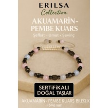 Erilsa Sertifikalı Doğal Terahertz Akuamarin – Pembe Kuvars Taşı Bileklik 6x6 mm Şefkat ve Umut Taşı