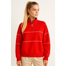 Gigi Giyim Yarım Fermuarlı Biyeli Üç Ip Kadın Sweatshirt
