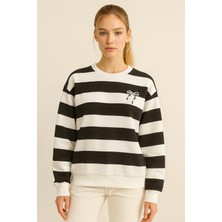 Gigi Giyim Çizgili Kurdele Detaylı Üç Ip Kadın Sweatshirt