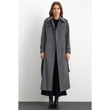 Olcay Pelerin Detaylı Kruvaze Uzun Boy Kaban Koyu Gri 3087