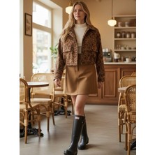 Zekids Kız Çocuk Süet Leopar Desenli Oversize Tasarım Ceket