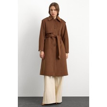 Olcay Gömlek Yaka Punto Dikiş Detaylı Premium Kaban TÜTÜN 3125