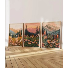 Nt Handmade Doğal Ahşap Çerçeveli Uv Baskı 3'lü Manzara Desenli Tablo Seti – Modern & Şık Duvar Dekoru