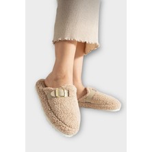 Liger Pofuduk Ses Yapmaz Eva Taban Tokalı Kadın Ev Terliği Bej