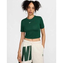 Nike Sportswear Essential Slim-Fit Cropped Short-Sleeve Yeşil Kadın T-Shirt