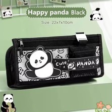 Panda Kawaii Siyah Renk Çok Bölmeli Büyük Boy Kapasite Kalemlik Kalem Kutu Düzenleyici Makyaj Çantası