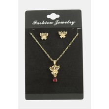 Zero Sepetim Kelebek Zirkon Taşlı Set Kolye-Yeşil