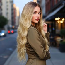 Marsilyan Fiber Sentetik Uzun Su Dalgası Peruk - Kumral / Sarı Ombreli