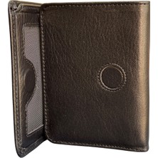 Üçe Katlamalı Model Mıknatıslı Hakiki Deri Erkek Cüzdan - Siyah