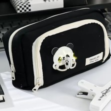 Panda Kawaii Siyah Renk Çok Bölmeli Büyük Boy Kapasite Kalemlik Kalem Kutu Makyaj Çantası
