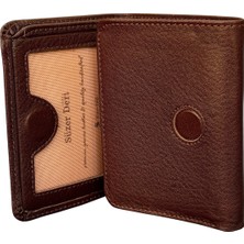 Üçe Katlamalı Model Mıknatıslı Hakiki Deri Erkek Cüzdan - Kahverengi