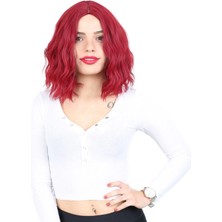 Marsilyan Fiber Sentetik Kısa Dalgalı Perçemsiz Peruk - Kızıl