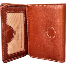 Üçe Katlamalı Model Mıknatıslı Hakiki Deri Erkek Cüzdan - Taba