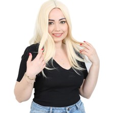 Marsilyan Kahkülsüz Fiber Sentetik Orta Boy Düz Peruk - Platin