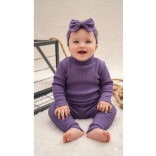 Bahnur Bebek Çocuk Alt Üst Kreş Takım Fitilli Ribana Tayt  Bluz Bandana Seti