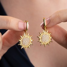 Vaoov 925 Ayar Gümüş Taşlı Ay Çiçeği Küpe