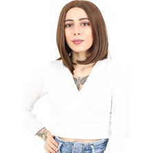 Marsilyan Fiber Sentetik Peruk Perçemsiz Kısa Düz - Kahve Karamel