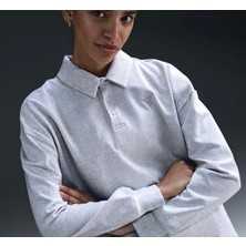 Nike Sportswear Essential Women's Oversized Long-Sleeve Polo Açık Gri Kadın Sweatshirt