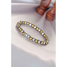 Moco Hematit Silver Gold Renk Doğal Taş Erkek Bileklik