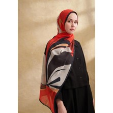 Armanda Çiçek Desenli Şal 3383-SIYAH Kırmızı