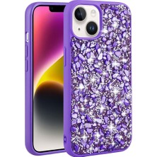 Zore Apple iPhone 13 Kılıf Parlak Taşlı Tasarım Frms Linea Kapak-Mor