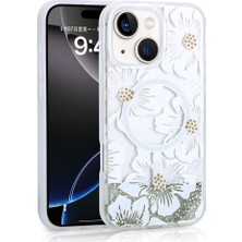 Zore iPhone 15 Uyumlu Kılıf Sıvılı Simli Baskılı Şeffaf Arka Yüzey Frms Mossa Silikon Kapak-Gri