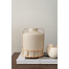 Dekorz Dükkan Terra Seramik Rattan Vazo - Çift Kulplu Rustik Tasarım