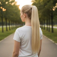 Marsilyan Bağlamalı Düz At Kuyruğu - Kumral Beyaz Platin Röfleli