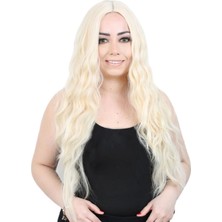 Marsilyan Su Dalgası Uzun Perçemsiz Fiber Sentetik Peruk - Platin