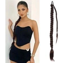 Marsilyan Üçlü Örgülü Tokalı Bağlamalı At Kuyruğu - Kahve Karamel