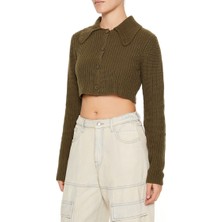 F21 Düğmeli Crop Hırka